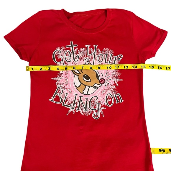 Holiday‎ Rudolph The Red Nose Reindeer W/Jewels On Nose Red T-Shirt Size L10-12 - Picture 3 of 7